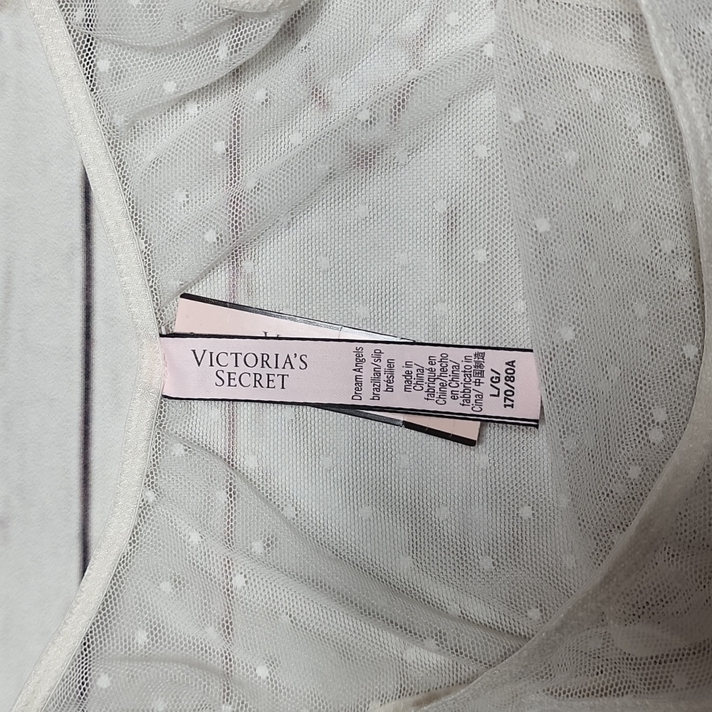 SET VICTORIA Secret White Sheer Bling Bow Lace Dots Dream Angels Corset 36 DD - Picture 9 of 14